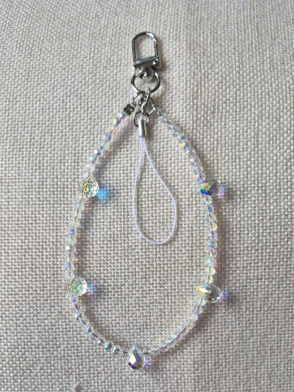 Faceted Iridescent Glass Beaded Bag Charm / Keychain - Clear - Picture 3 of 3